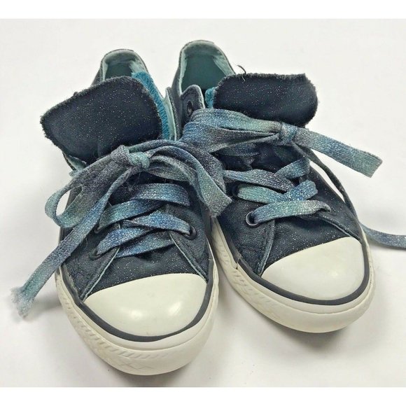 Converse All Star Chuck Taylor Low Top Sneakers Shoes Girls 13 Blue Glitter - Picture 2 of 12